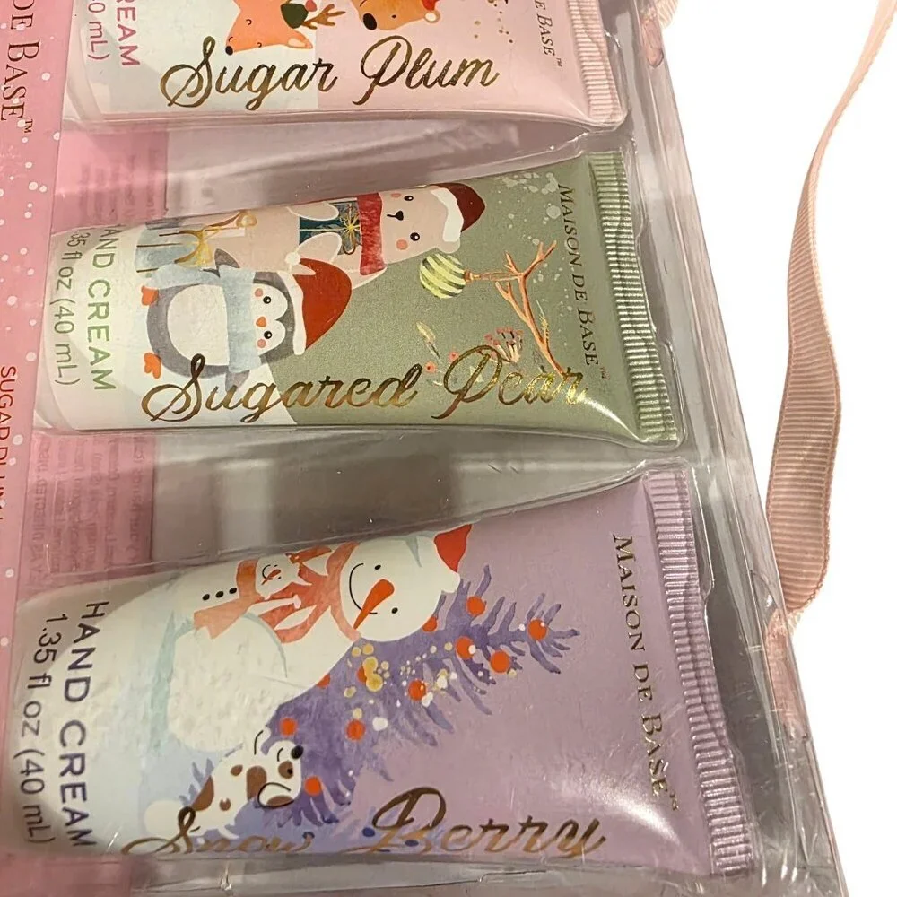 Maison De Base Holiday Winter Hand Cream Trio Sugar Plum Sugared Pear Snow Berry
